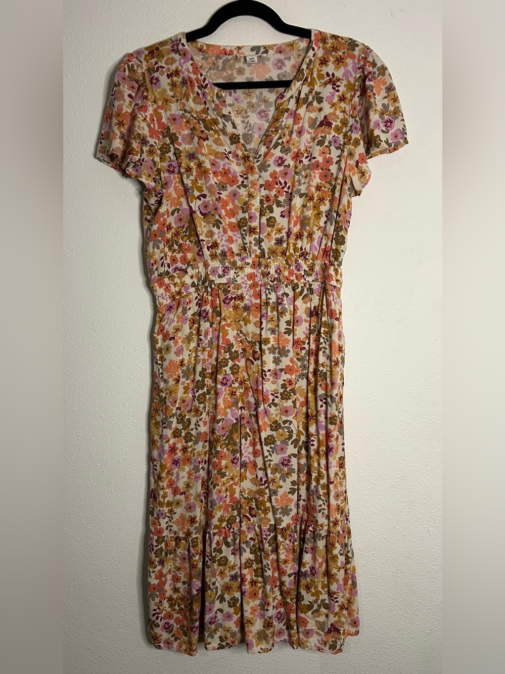 beachlunchlounge Pink & Mustard Floral Wrap-Style Midi Dress